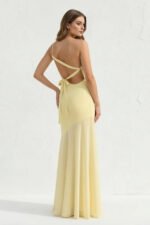 One Shoulder Sheath Open Back Maxi Dress in Yellow - Image 4