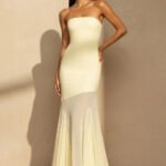Strapless Sheer-Panel Maxi Dress in Yellow