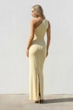 One Shoulder Ruched Sheath Maxi Dress in Yellow - Image 2