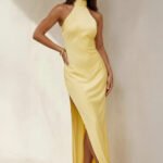 High Neck Maxi Dress with Bowknot in Yellow