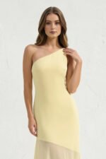 One Shoulder Sheath Open Back Maxi Dress in Yellow - Image 3