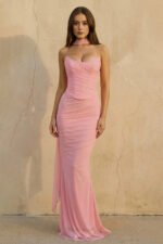 Strapless Pleated Maxi Dress With Scarf in Blush - Image 5