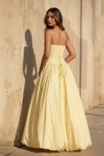 Strapless Ruched Gown With Slit in Yellow - Image 4