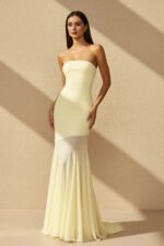 Strapless Sheer-Panel Maxi Dress in Yellow - Image 5