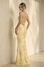 Spaghetti Straps Sheath Maxi Dress With Floral Embroidery in Yellow - Image 2
