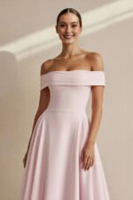 Off The Shoulder Pleated Midi Dress in Pink - Image 2