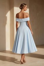 Off The Shoulder Pleated Midi Dress in Sky Blue - Image 5