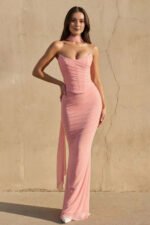 Strapless Pleated Maxi Dress With Scarf in Blush - Image 2
