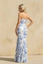 Floral Strapless Mermaid Prom Dress in Blue - Image 4