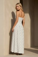 Strapless Polka Dot Maxi Dress in White - Image 3