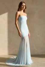 Strapless Sheer-Panel Maxi Dress in Sky Blue - Image 2