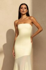 Strapless Sheer-Panel Maxi Dress in Yellow - Image 2