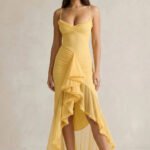 Ruched Maxi Dress With Ruffles in Yellow