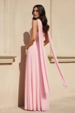 Strapless Pleated Maxi Dress With Scarf in Pink - Image 5