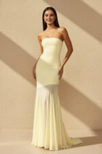Strapless Sheer-Panel Maxi Dress in Yellow - Image 3
