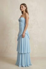 Sweetheart A-Line Ruffled Chiffon A-Line Long Prom Dress in Sky Blue - Image 2