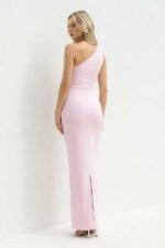 One Shoulder Ruched Sheath Maxi Dress in Blush - Image 5